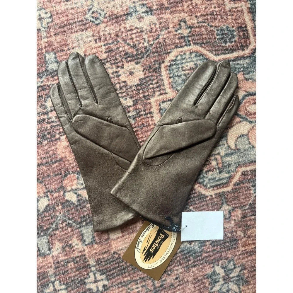 NWT Fownes Womens Metallic Bronze Leather Gloves Cashmere Lined Size 7.5 Vintage